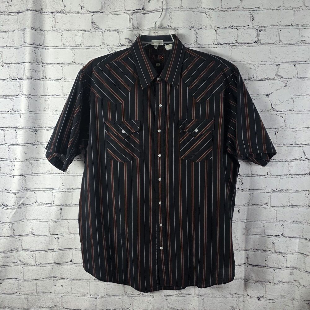 Plains Tall Man XLT Black Striped Pearl Snap Short Sleeve Button Up Shirt